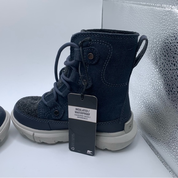 NWOB Sorel Kids Explorer Cozy toddler blue & grey snow boots size 9 NEW - Picture 6 of 9